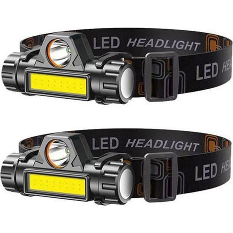 Lampe Frontale LED Rechargeable, Lot de 2 Lampe de Poche LED ultra Légère, Lampe frontale led étanche Puissante pour Extérieur, Camping, Randonnée, Chasse, Réparation, Pêche (1/4)