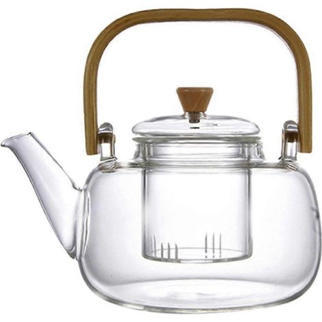 Große, vielseitig verwendbare Teekanne (zum Dampfgaren und Kochen) mit Multifunktionsgriff aus dickem, hitzebeständigem Glas. Inklusive Teeservice. (1/5)