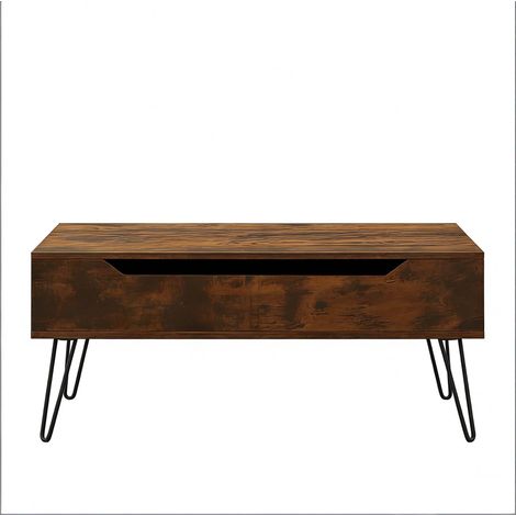 Vintage Couchtisch mit Hubfunktion und verstecktem Stauraum, rustikales Braun (1/5)