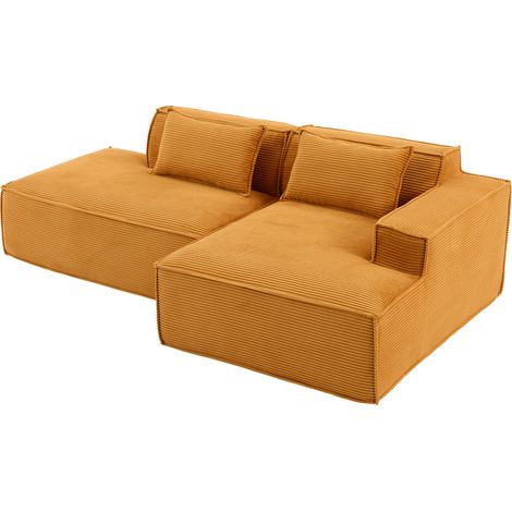 Sofá de tela de 235 cm con 2 cojines, diseño moderno en amarillo mostaza (1/5)
