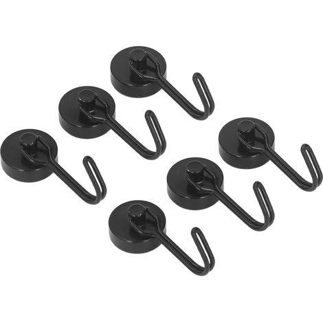 6er-Pack Magnethaken, 180° drehbar, 0–8 kg, starke Neodym-Magnete, für Kühlschrank und Haushalt, Schwarz (1/5)