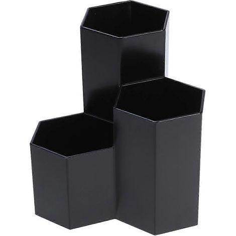 Sechseckiger Stiftehalter, kreative und praktische Aufbewahrung für Stifte und Bastelmaterialien auf dem Schreibtisch (schwarz) – 11,00 x 11,00 x 12,00 cm – Schwarz (1/3)