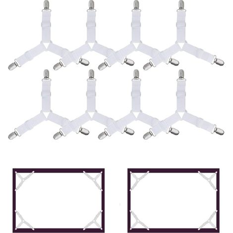 Sangle de fixation pour drap-housse - Triangle élastique réglable - Pour lit matelas canapé coussin nappe planche à repasser - Lot de 8 pièces