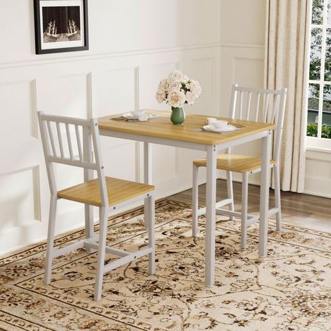 Ensemble Table et Chaises table de bar 2 bancs repas table de petit déjeuner style industriel coloris naturel et blanc (1/5)