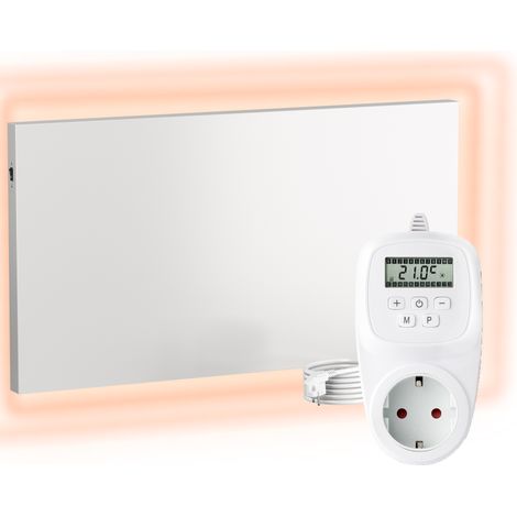 VIESTA® Chauffage mural infrarouge avec thermostat [INCL.TH12 THERMOSTAT] – Radiateur mural à infrarouge–Chauffage infrarouge en cristal de carbone–Panneau adapté pour salle de bain – 400 Watt