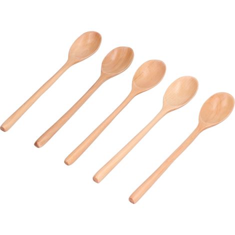 Lot de 5 cuillères en bois à long manche pour riz et miel, ustensiles cuisine pour poêle antiadhésive maison (1/5)