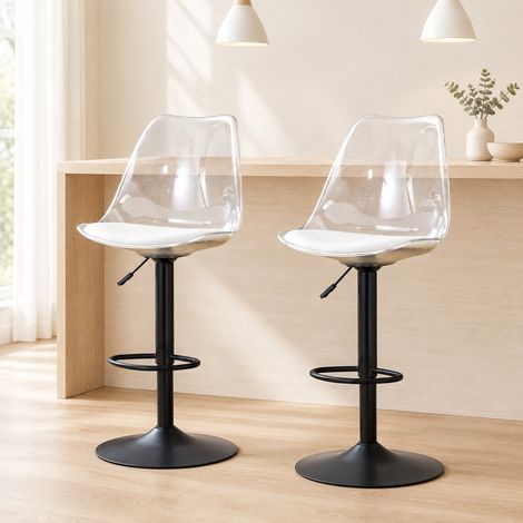 Tabouret de bar réglable lot de 2, dossier transparent, assise en PU, métal noir DESVIAE (1/5)