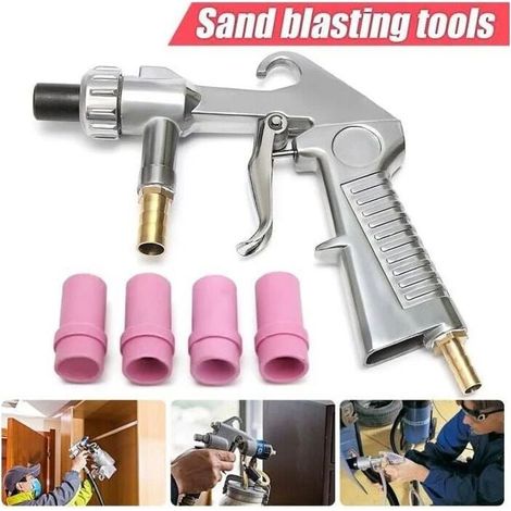 Pistolet de sablage pneumatique – 4 buses céramiques 4/5/6/7mm – Nettoyage surface, enlèvement rouille, sablage verre et aluminium (1/4)