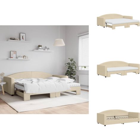 Lit de jour avec gigogne et matelas crème 90x200 cm tissu - Canapé Convertible - Lit Gigogne - Meuble Multifonctionnel - Lit Invité - Literie (1/5)