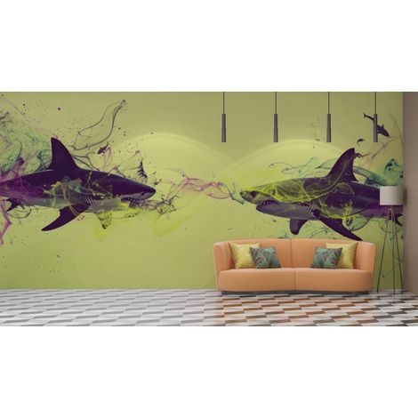 Papier peint animaux - requins de la barrière de corail - 150 x 250 cm (1/2)