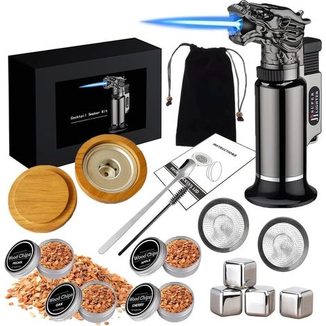 1 Cocktail-Räucherset – Barzubehör – Raucharoma für Whisky und Speisen – Geschenk für Männer – Naturholz – 20 x 15 x 8 cm (1/5)