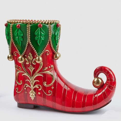 EDG Enzo De Gasperi Vaso Natalizio a Forma di Calza in Poliresina Verde/Rosso 55x28xH44 cm