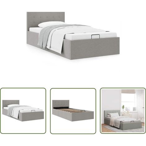 The Living Store Cadre de lit à rangement hydraulique sans matelas 90x200 cm - Lit Plateforme - Lit Double - Lit Simple - Cadre De Lit - Rangement Sous Lit (1/5)