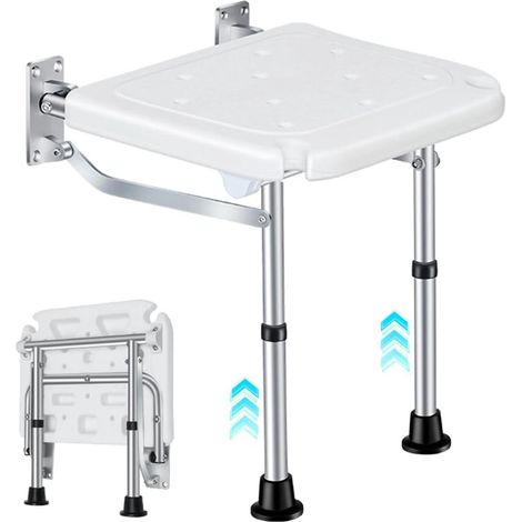 Chaise de douche pliante, fixée au mur, supportant un poids maximal de 160 kg, dotée de pieds pliables, adaptée aux personnes âgées, aux femmes enceintes et aux personnes handicapées. (1/5)