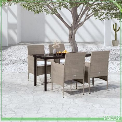 Ensemble à manger de jardin - FAFEICY - 3099295 - 4 places - Résine tressée beige/noir - Table verre 140x70 cm (1/5)