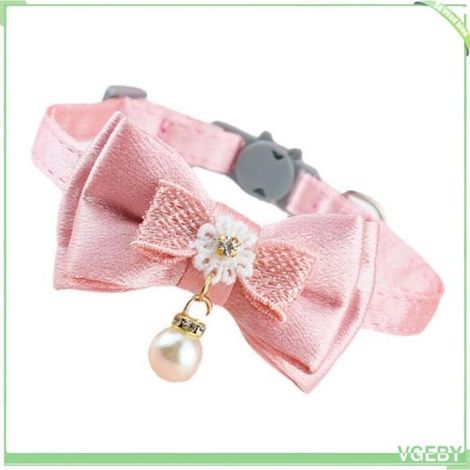 Collier pour animaux - V GEBY - Nœud en dentelle - Rose - Réglable - 20 à 30 cm (1/4)