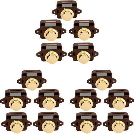 15 Pièces Séries Sans Clé Bouton Poussoir Capture Serrure de Bouton de Porte pour RV Caravane Cabinet Bateau Plaque pour Camping-Car, Brun Or (1/5)