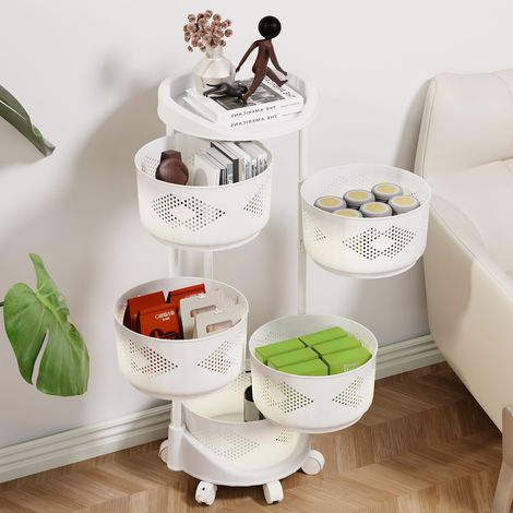 FIANAO – Chariot de rangement rotatif 5 étages – roulettes 360°, à fruits et légumes – 36,5 × 36,5 × 88 cm, blanc (1/5)