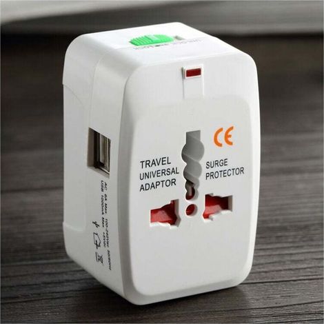 Adaptateur de voyage universel, adaptateur de prise universel multifonctionnel avec 2 ports USB, compatible avec la France, les États-Unis, le Royaume-Uni et l'Australie, adaptateur de prise tout-en-u