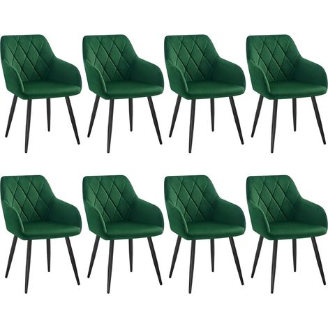 WOLTU Set di 8 Sedie da Pranzo Sedie da Cucina con Gambe in Metallo per Sala da Pranzo, Velluto, Verde Scuro