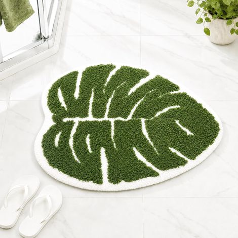 Tapis De Bain Feuille Verte Antidérapant Lavable en Microfibre, Tapis Absorbant Salle De Bain Séchant Rapidement pour Douche Et Baignoire 60x53cm (1/5)