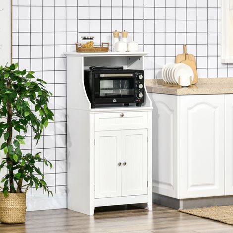 Mikrowellenschrank für die Küche mit 1 Schublade, 2 Türen, 60 x 40 x 122,5 cm – MDF – Weiß