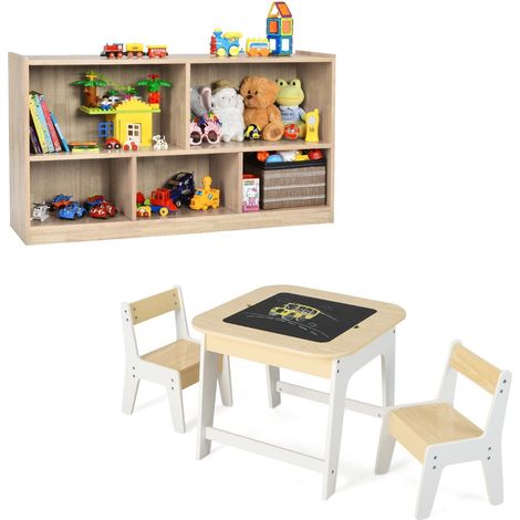 Set tavolo e 2 sedie ergonomiche 60 x 60 x 49 cm portaoggetti integrato design moderno in MDF naturale + bianco 200021058