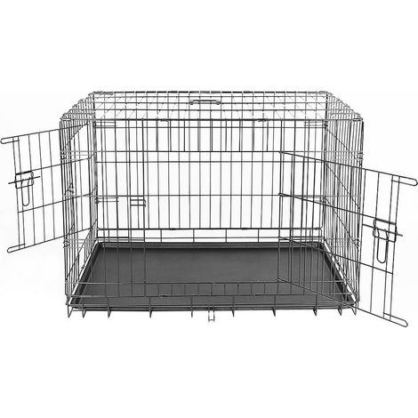 – Cage pour chien pliable 106 cm x 76 cm x 71 cm – Acier galvanisé – 2 portes – Angles arrondis pour sécurité – Rangement facile (1/5)