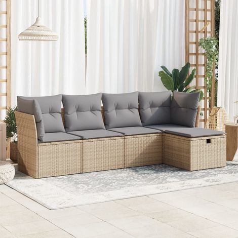 vidaXL Cuscini da giardino -  Set Divano da Giardino 5 pz con Cuscini Beige in Polyrattan (1/5)