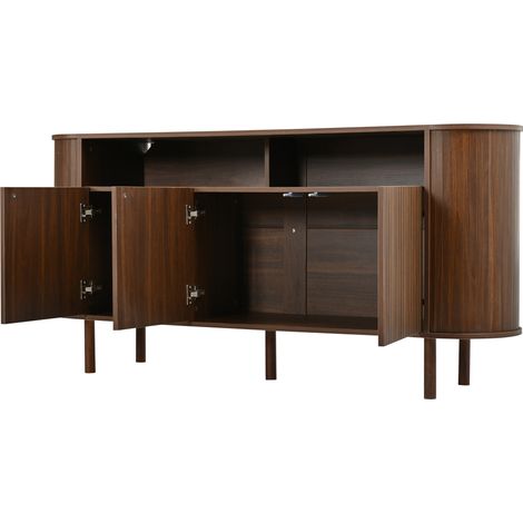 Madia porta TV 160x40x78,5 cm con 3 ante ondulate e 2 vani aperti, marrone scuro HOMVRA (1/5)