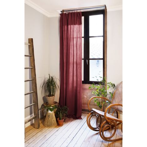 Lot de 2 Rideaux Gaze de Coton Bordeaux 140x300 cm Ajustables – 8 Anneaux Pinces Inclus – Rideaux Tamisants Haut de Gamme