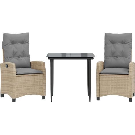 Set Pranzo da Giardino 3 pz Salotto da Giardino con Cuscini Beige Misto Polyrattan (1/5)