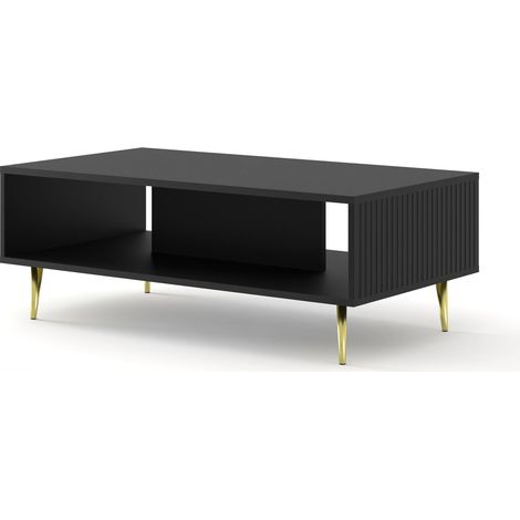 TAVOLINO DA CAFFÈ RAVENNA B IN MDF RIVESTITO 90x60x45 NERO OPACO GAMBE ORO