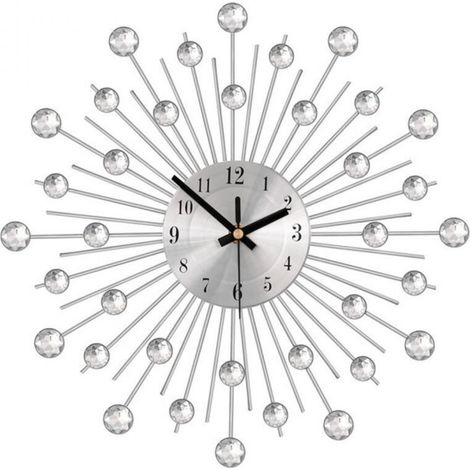 Orologio da parete gigante argentato decorato con strass, silenzioso, moderno stile nordico, design creativo per soggiorno, camera da letto, bar, 56 cm - Crezuo