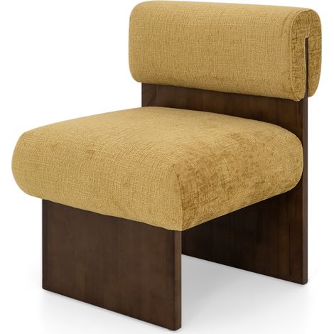 Sillón Leah Acolchada con Espuma Densa 40 kg/m³, Madera de Abedul, Diseño Escandinavo, Acogedora y Elegante, Amarillo, 60x60x75 cm, MOG Casa