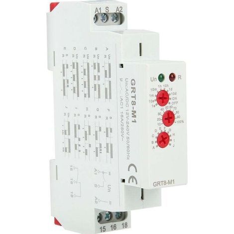 GRT8-M1 time delay relay with 10 functions, 35mm DIN rail mounting, AC/DC 12V-240V 50-60Hz (1/5)