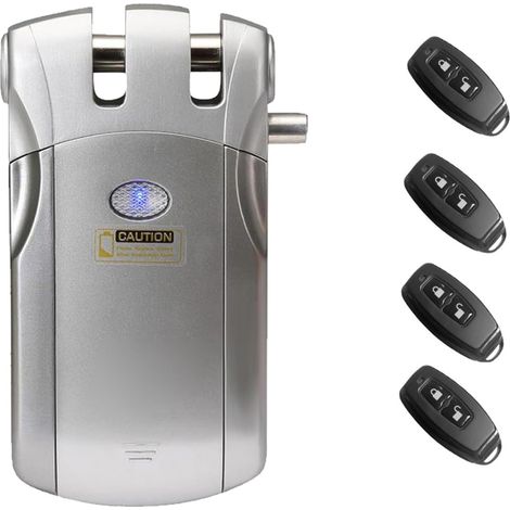 Wireless Remote Control Lock Invisible Security Keyless Door Entry Smart Lock Zinc Alloy Metal with 2/4 Keys Remote Security System, Silver, 4controls (1/5)