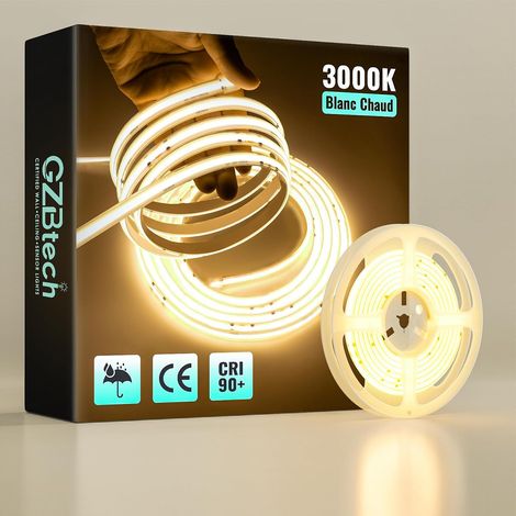 Waterproof COB LED Strip Outdoor 2 m, 220-230 V CRI90+ 3000K Warm White Flexible Silicone Strip, 320LEDs/m IP67 Strip Light Cuttable for Interiors, Kitchen, Terrace, Garden (1/5)