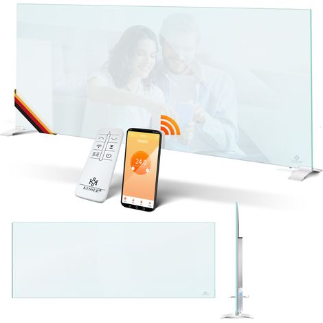 KESSER® Infrarotheizung Glaskonvektor Glasheizung Energiesparend 2in1 Standgerät & Wandmontage Elektroheizung mit Erkennung Offener Fenster + Fernbediednung   Weiß / 600W