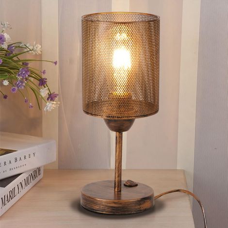 Lampe de table industrielle en métal lampe de bureau rustique avec abat-jour en forme de cage, Chevet de vintage Edison pour le salon, avec Interrupteur (Sans ampoule) (1/5)