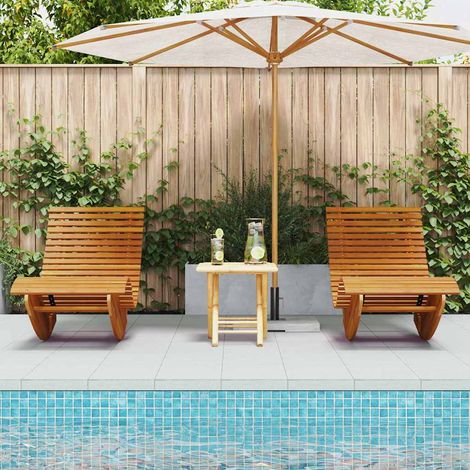 Lot de 2 Chaises longue basculantes Chaises à bascule, Fauteuils Relax, pour Jardin Balcon Camping, Bois d'acacia OIB1247E (1/5)