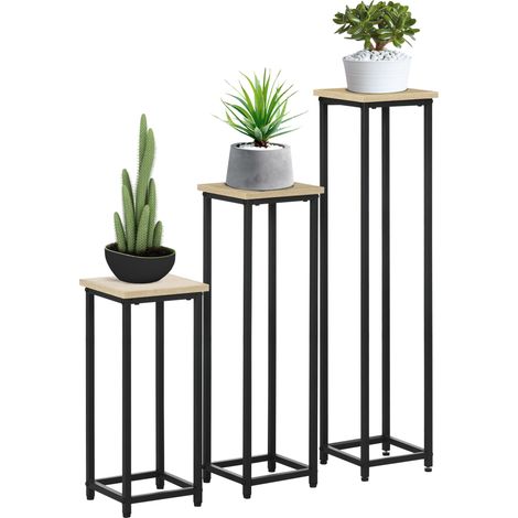 Lot de 3 supports pour plantes BERTILLE noir et bois (1/5)