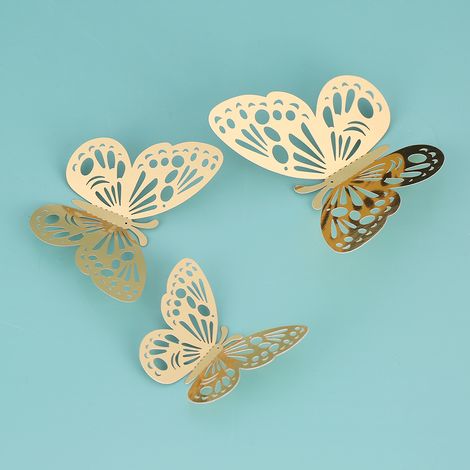Pegatinas de pared 3D de mariposas doradas, juego de 12, removibles y sin dejar rastro, para dormitorio, boda, fiesta, fotografía. (1/5)