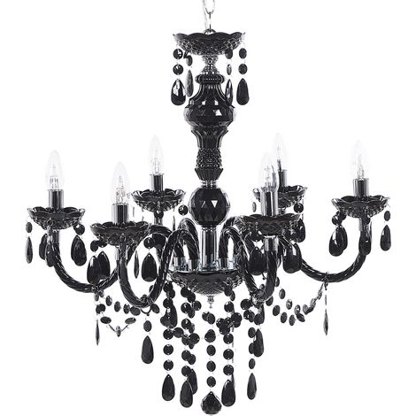 Lámpara de techo de metal plástico negro cristales 6 brazos colgante araña glamour elegante veneciano sala de estar dormitorio Kalang