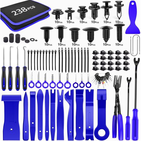 Kit de 238 outils pour le démontage de la sellerie automobile : pinces pour borniers, leviers, pinces pour câbles de panneau radio. (1/5)