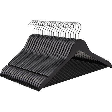 Set di 50 grucce in legno d'acero con tacche e barra girevole antiscivolo lunghezza 44,5 cm nero 120000113