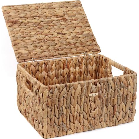 - Paniers en osier avec couvercle, panier de rangement en jonc de mer, boîte rectangulaire pour organisateur de bureau à domicile (naturel, grand) (1/5)