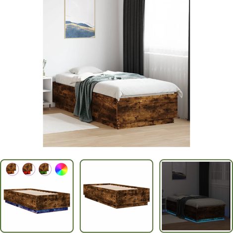 LED-Räuchereiche - Bettgestell mit LED Räuchereiche 100x200 cm Holzwerkstoff (1/5)