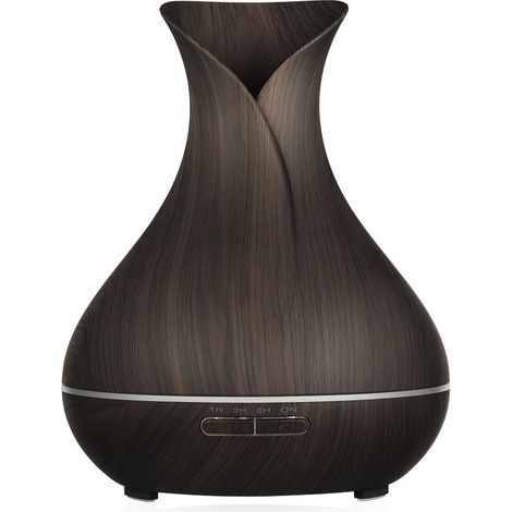 MINKUROW Difusor De Aroma 400ml, Humidificador De Aire Ultrasónico Estilo Jarrón De Madera Con 7 Colores Led Para Salón De Belleza, Spa, Yoga, Dormitorio, Sala De Estar, Sala De Conferencias - Grano D (1/5)
