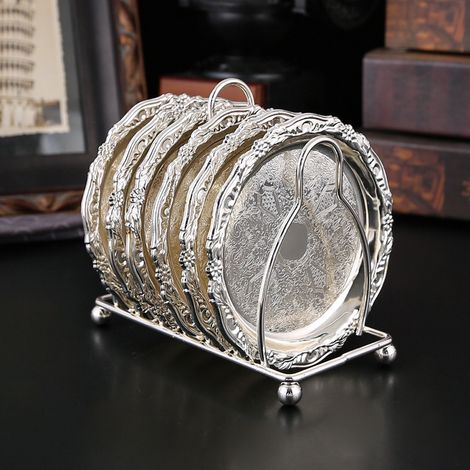 (Plateau argenté avec 6 assiettes de 10 cm) Mini-assiette à apéritif, assiette à dessert, assiette à fruits secs, assiette de dégustation